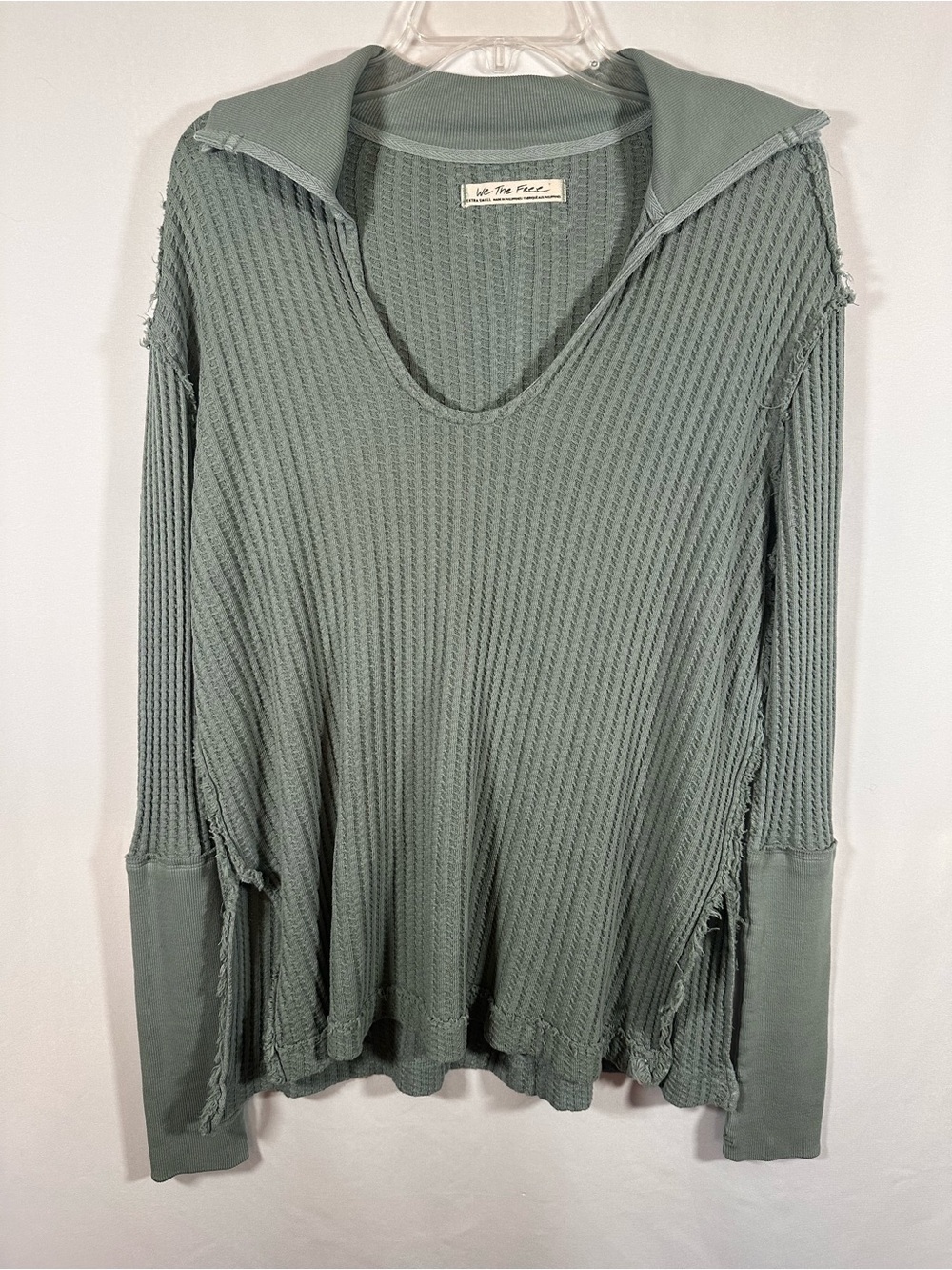 Free People We The Free Raymond Thermal V-Neck Top Sage Green XS